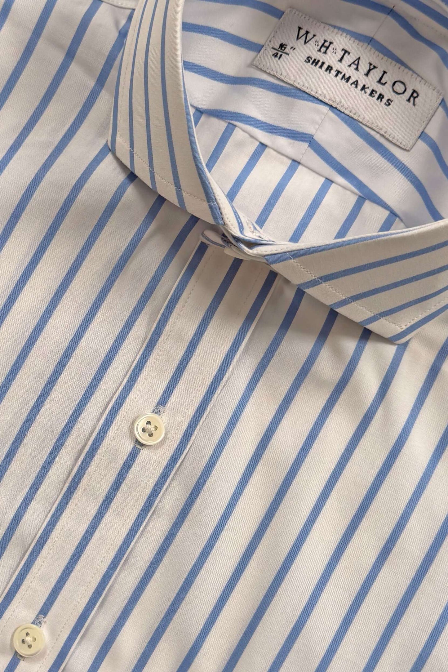 Blue & White Wide Pinstripe Poplin Men's Bespoke Shirt