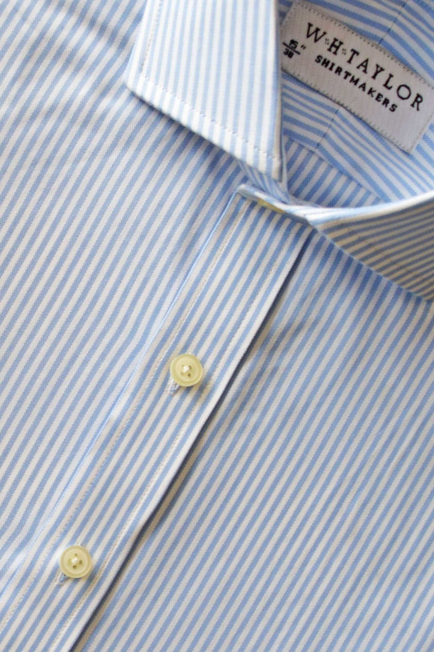 Pale Blue Bengal Stripe Oxford Bespoke Men's Shirt - Perfect for Spring/Summer Garden Parties and Boating on the Riviera.