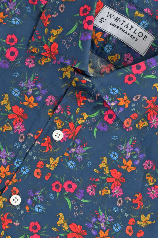 Navy Floral Pattern Ladies Bespoke Shirt