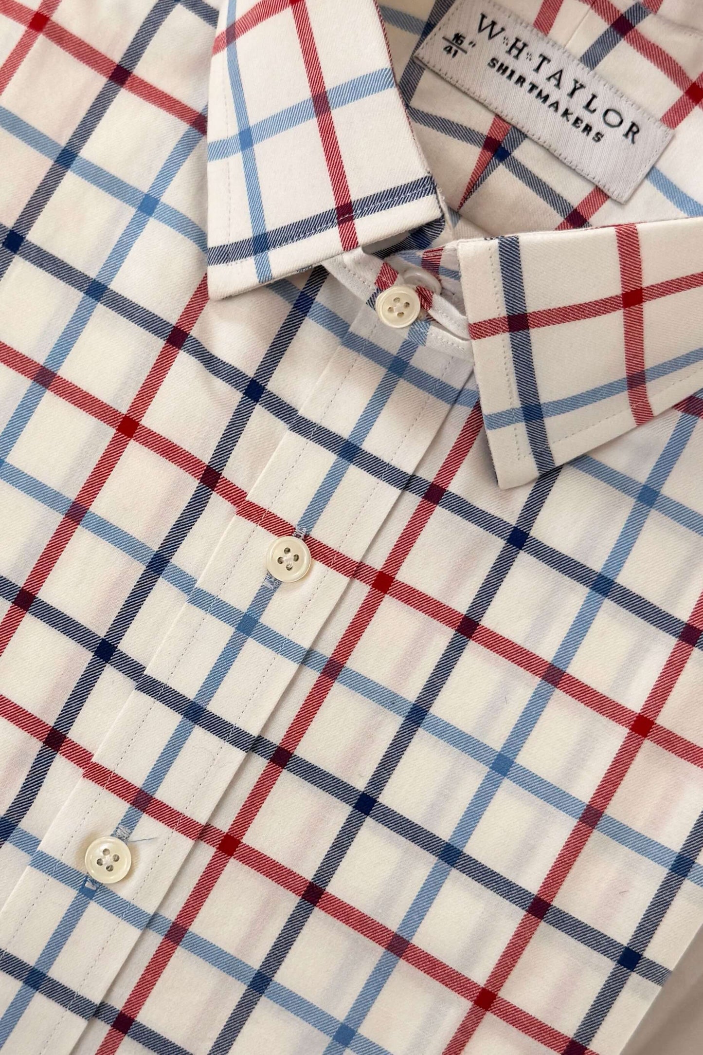 Navy & Red Tattersall Check Poplin Men's Bespoke Shirt