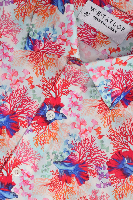 ラージ ピンク フローラル コンパクト コットン メンズ ビスポーク シャツ