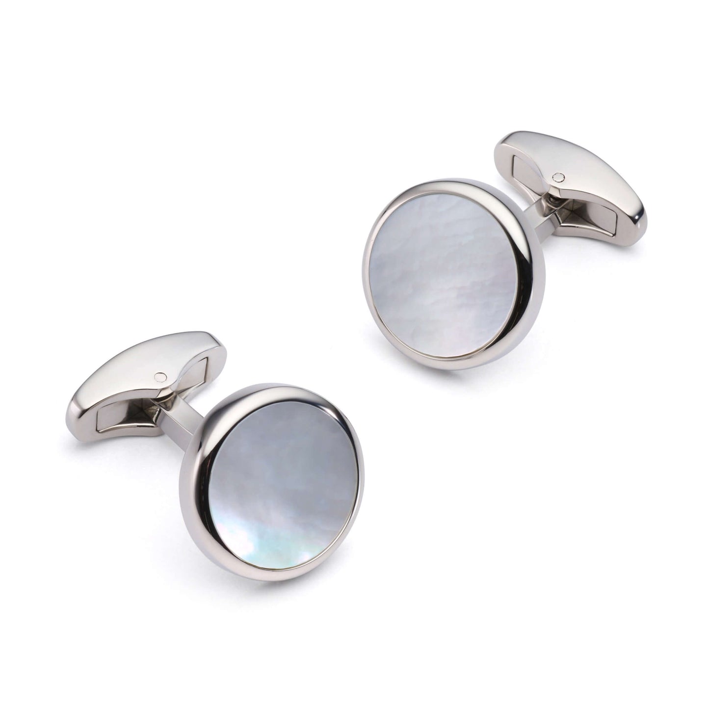 Mother Of Pearl Round Cufflinks In Silver