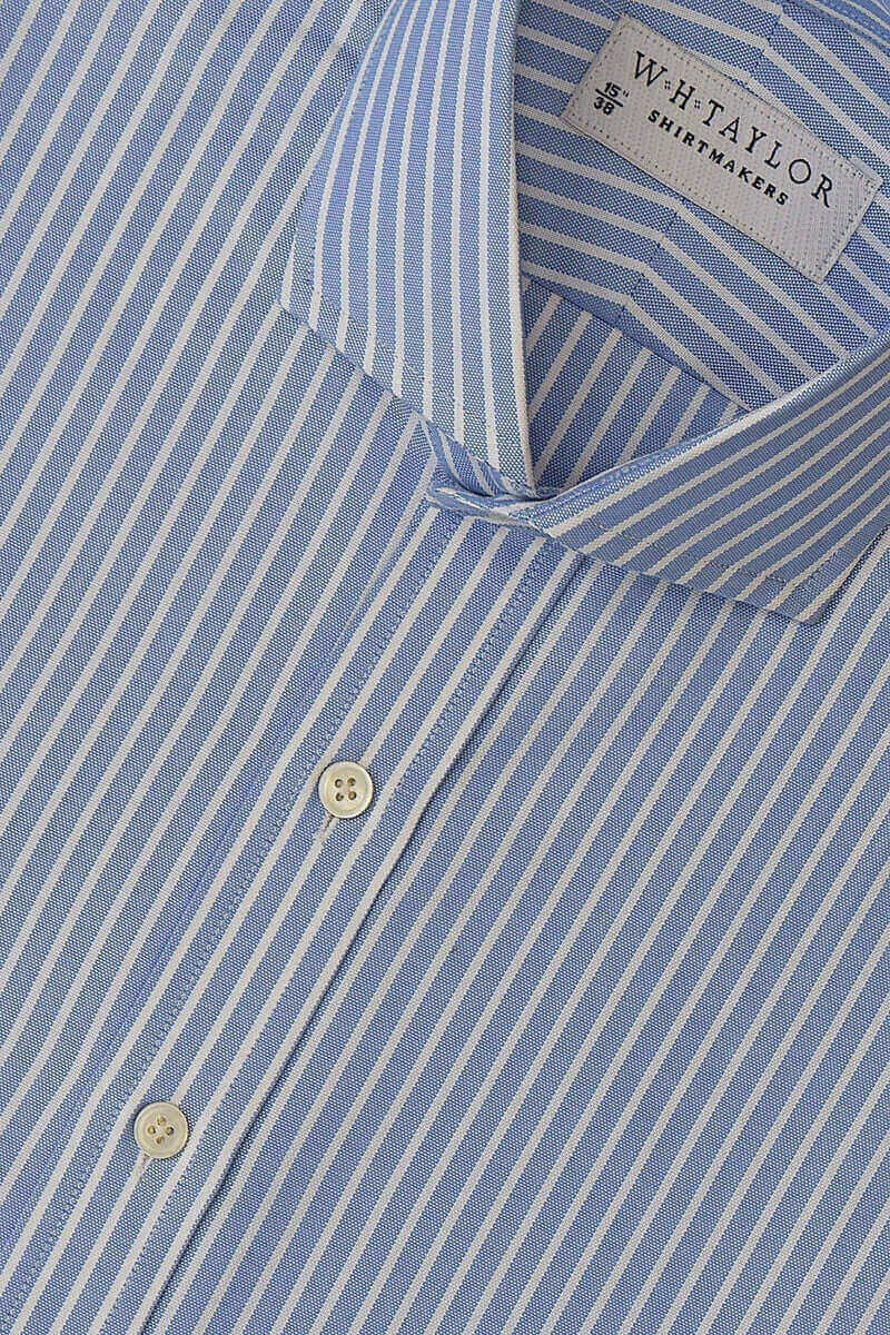 Blue White Dress Stripe Oxford Ladies Bespoke Shirt - whtshirtmakers.com