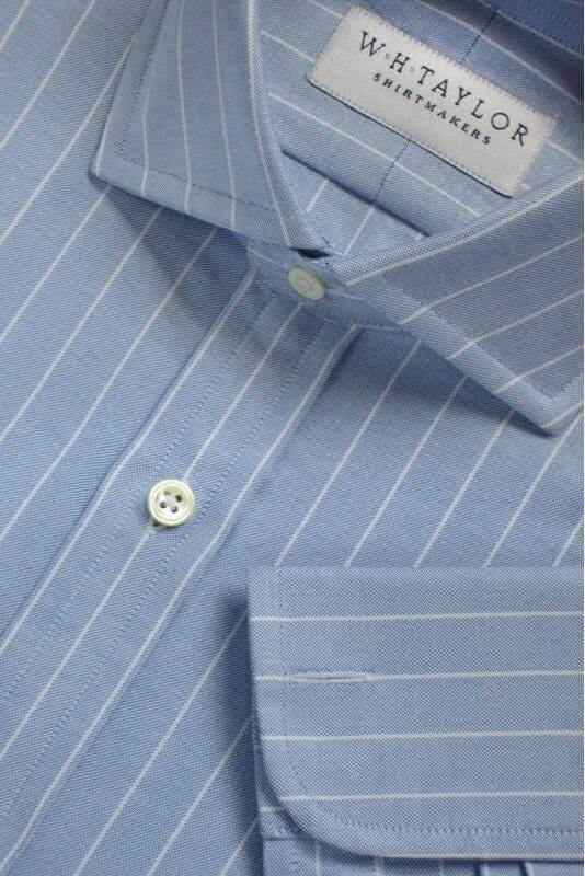Blue White Pinstripe Oxford Men's Bespoke Shirt - whtshirtmakers.com