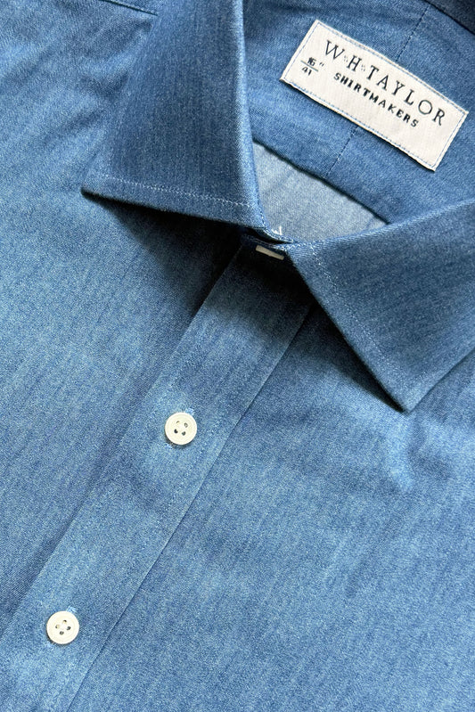 Plain Blue Denim Men's Bespoke Shirt