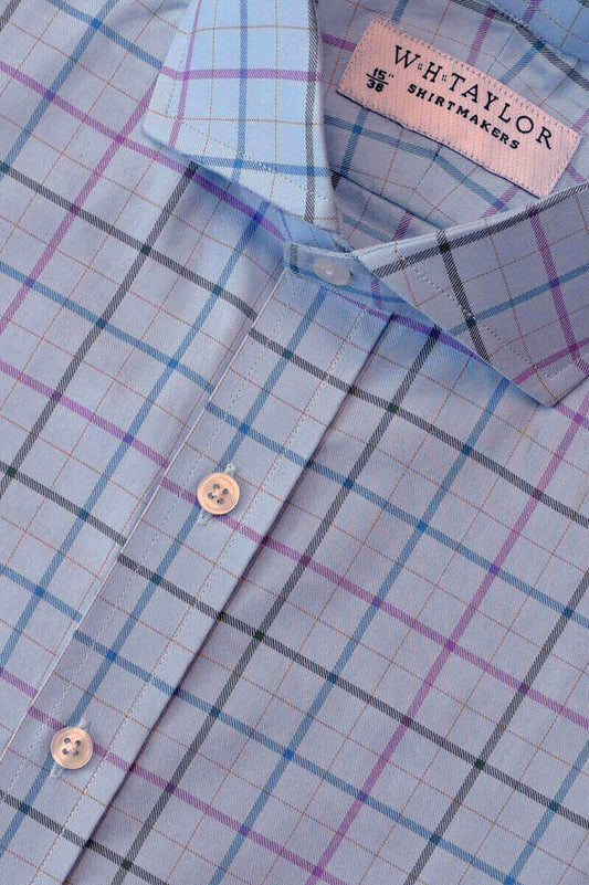 Blue, Plum & Charcoal Plaid Check Twill Ladies Bespoke Shirt - whtshirtmakers.com