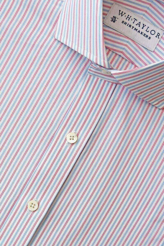 Blue Red Alternative Striped Poplin Ladies Bespoke Shirt - whtshirtmakers.com