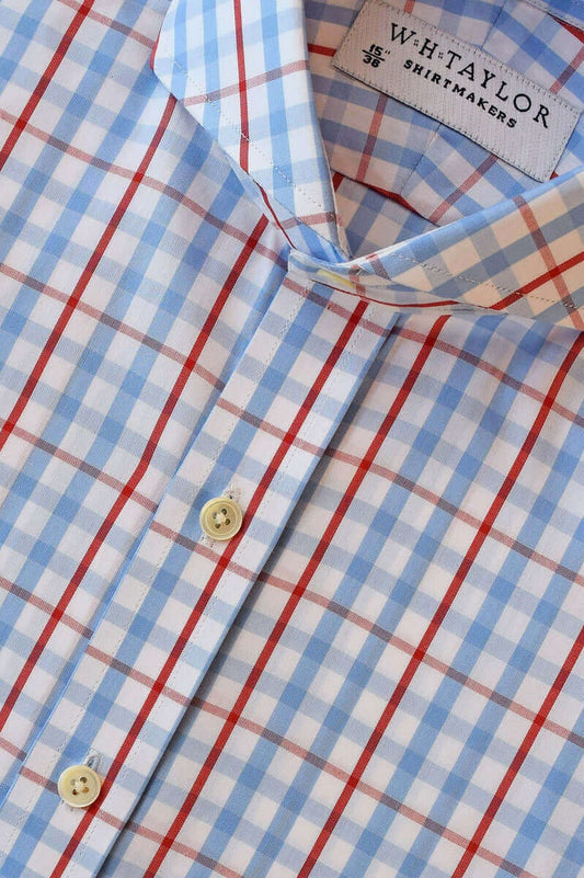 Blue Red Windowpane Check Poplin Men's Bespoke Shirt - whtshirtmakers.com