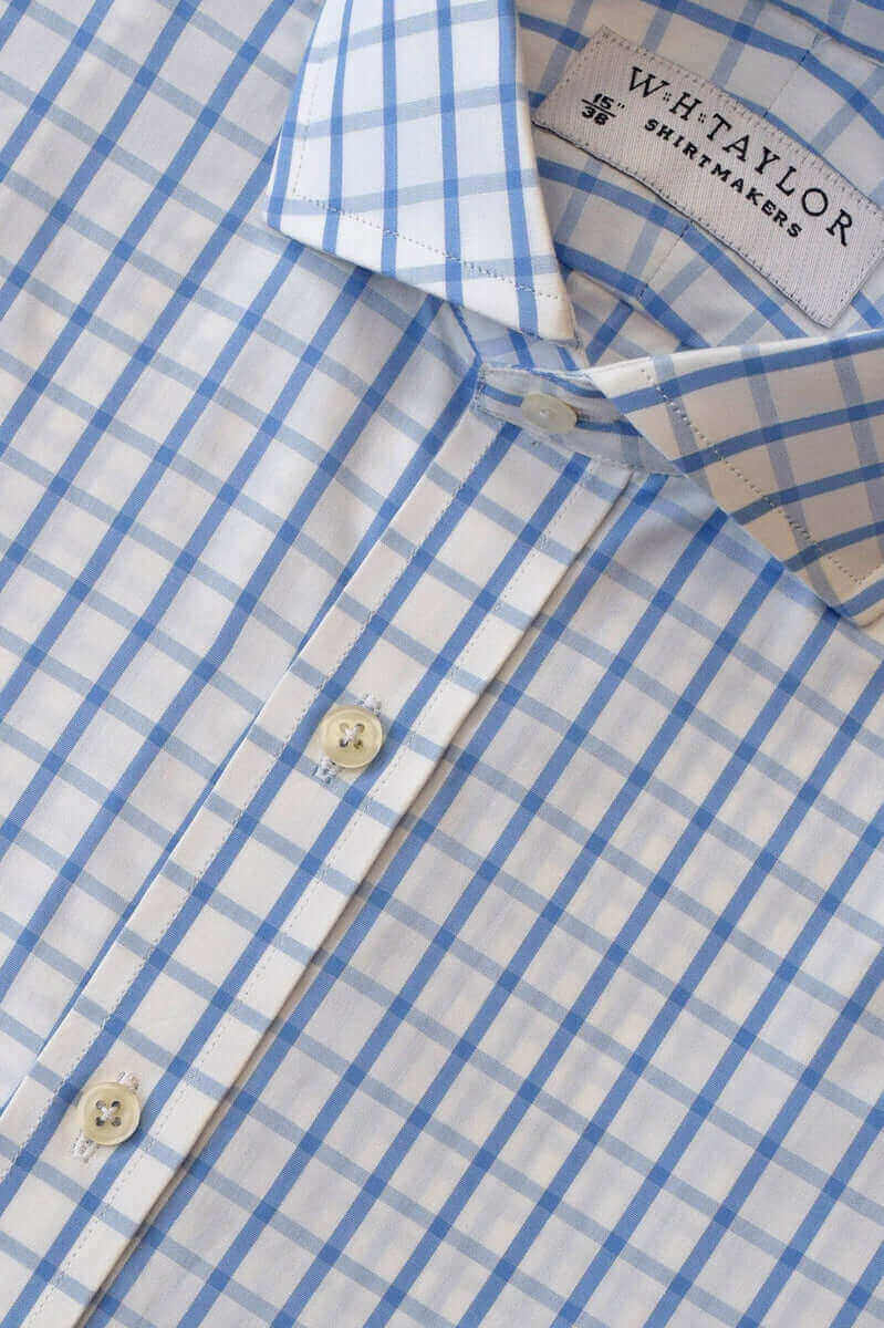 Sky Windowpane Check Poplin Ladies Bespoke Shirt - whtshirtmakers.com