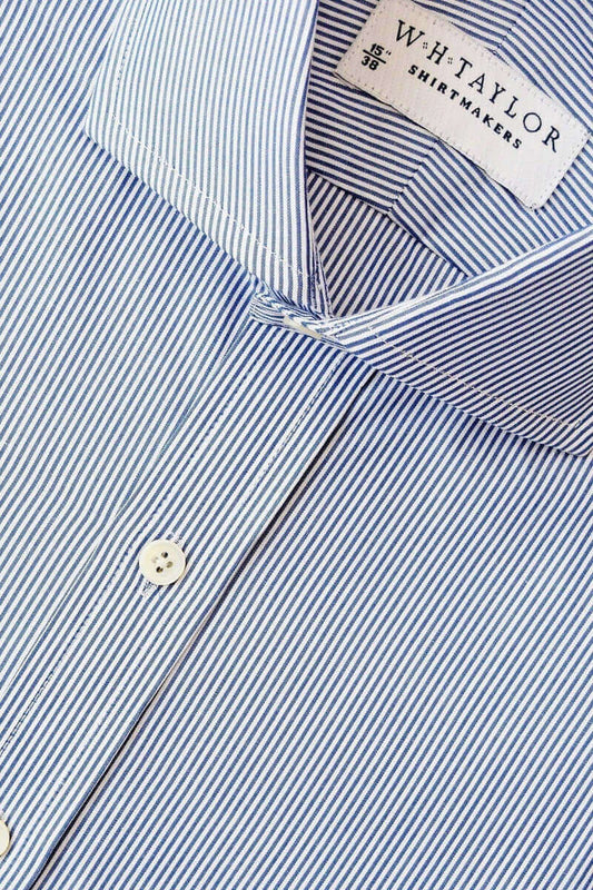 Navy Narrow Bengal Stripe 140's Superfine Poplin Men's Bespoke Shirt - whtshirtmakers.com