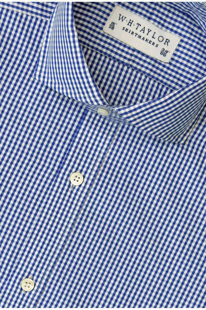 Navy Small Gingham Check 140's Superfine Poplin Ladies Bespoke Shirt - whtshirtmakers.com