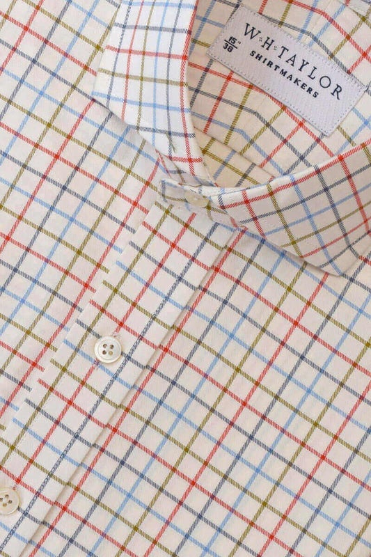 Blue Tan & Red Tattersall Check Twill Ladies Bespoke Shirt - whtshirtmakers.com