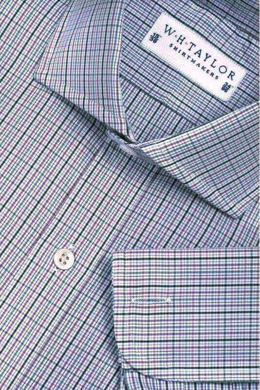 Navy Blue & Lilac Bold Graph Check Poplin Ladies Bespoke Shirt - whtshirtmakers.com