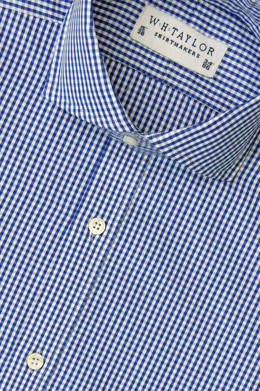 Navy Small Gingham Check Poplin Ladies Bespoke Shirt - whtshirtmakers.com